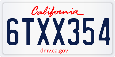 CA license plate 6TXX354