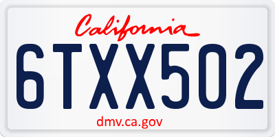 CA license plate 6TXX502