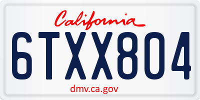 CA license plate 6TXX804