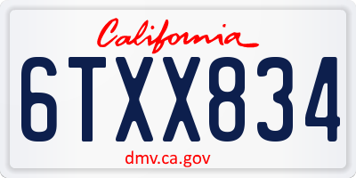 CA license plate 6TXX834