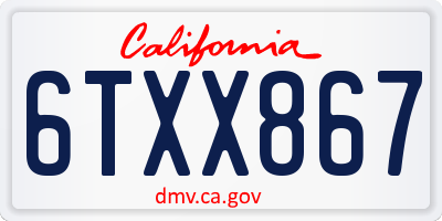 CA license plate 6TXX867