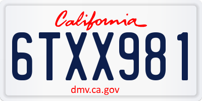CA license plate 6TXX981