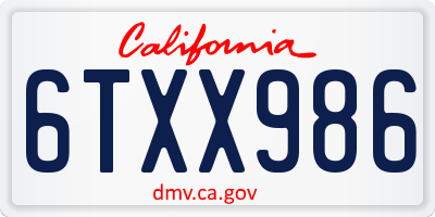 CA license plate 6TXX986