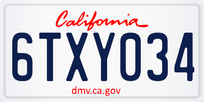 CA license plate 6TXY034