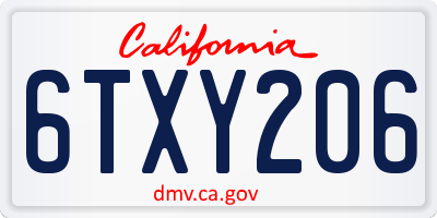 CA license plate 6TXY206