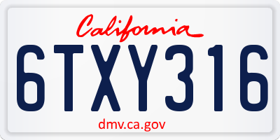 CA license plate 6TXY316