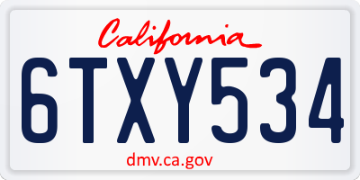 CA license plate 6TXY534