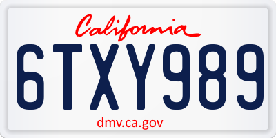 CA license plate 6TXY989