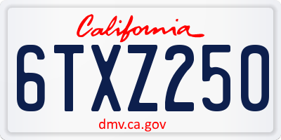 CA license plate 6TXZ250