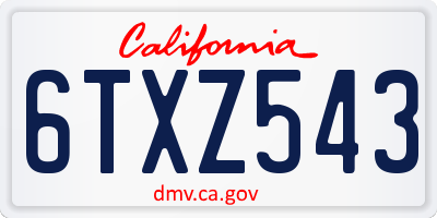 CA license plate 6TXZ543