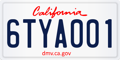 CA license plate 6TYA001