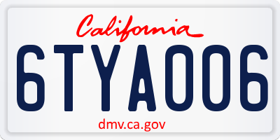CA license plate 6TYA006