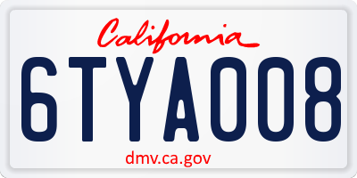 CA license plate 6TYA008