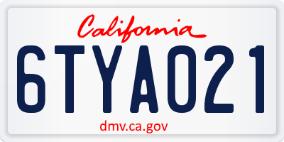 CA license plate 6TYA021