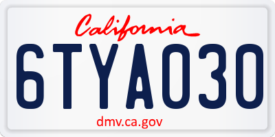 CA license plate 6TYA030