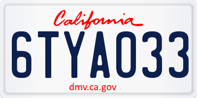 CA license plate 6TYA033