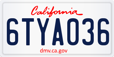CA license plate 6TYA036