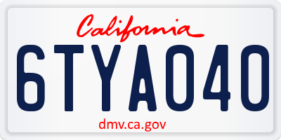 CA license plate 6TYA040