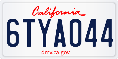 CA license plate 6TYA044