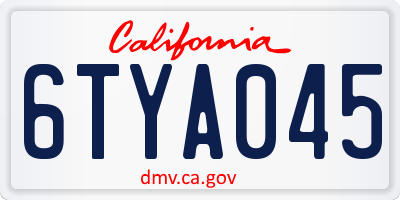 CA license plate 6TYA045