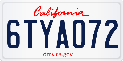 CA license plate 6TYA072