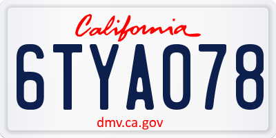 CA license plate 6TYA078