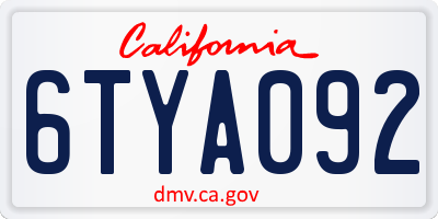 CA license plate 6TYA092