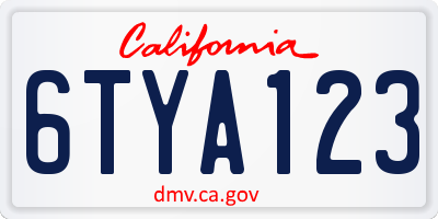 CA license plate 6TYA123