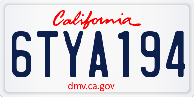 CA license plate 6TYA194