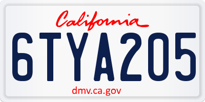 CA license plate 6TYA205