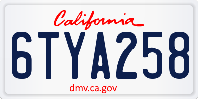 CA license plate 6TYA258