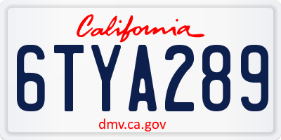 CA license plate 6TYA289