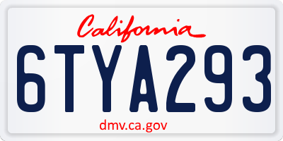 CA license plate 6TYA293