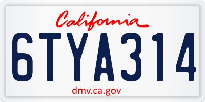 CA license plate 6TYA314