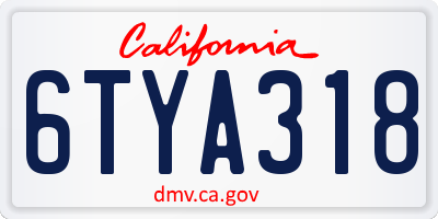 CA license plate 6TYA318