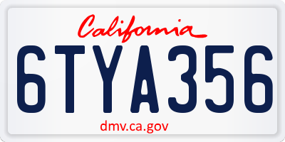 CA license plate 6TYA356