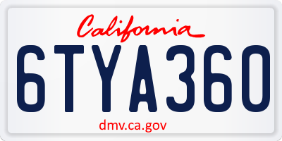 CA license plate 6TYA360