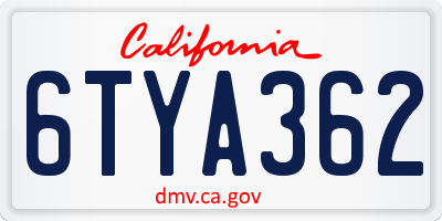 CA license plate 6TYA362