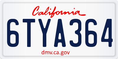 CA license plate 6TYA364