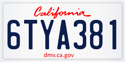 CA license plate 6TYA381