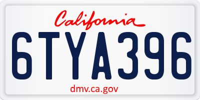 CA license plate 6TYA396