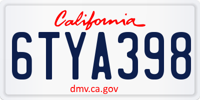 CA license plate 6TYA398