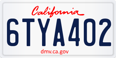 CA license plate 6TYA402