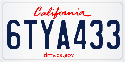 CA license plate 6TYA433