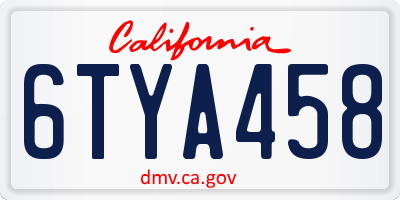 CA license plate 6TYA458