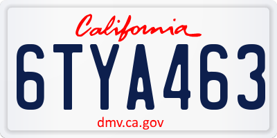 CA license plate 6TYA463