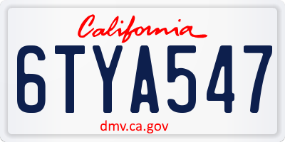 CA license plate 6TYA547