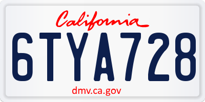 CA license plate 6TYA728