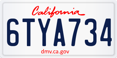CA license plate 6TYA734