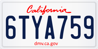 CA license plate 6TYA759